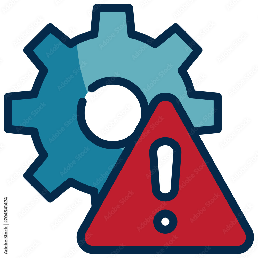 cog gear setting process caution warning exclamation filled outline
