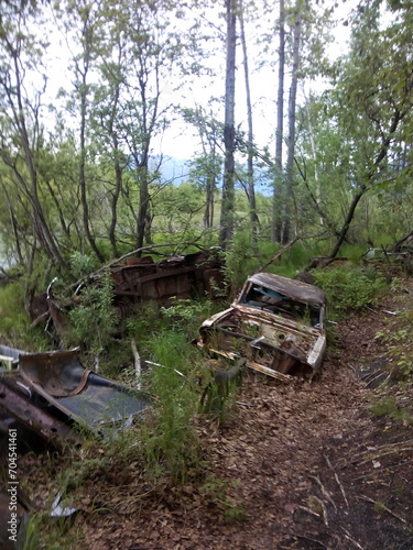 Friedhof der Autos in Wildnis von Alaska