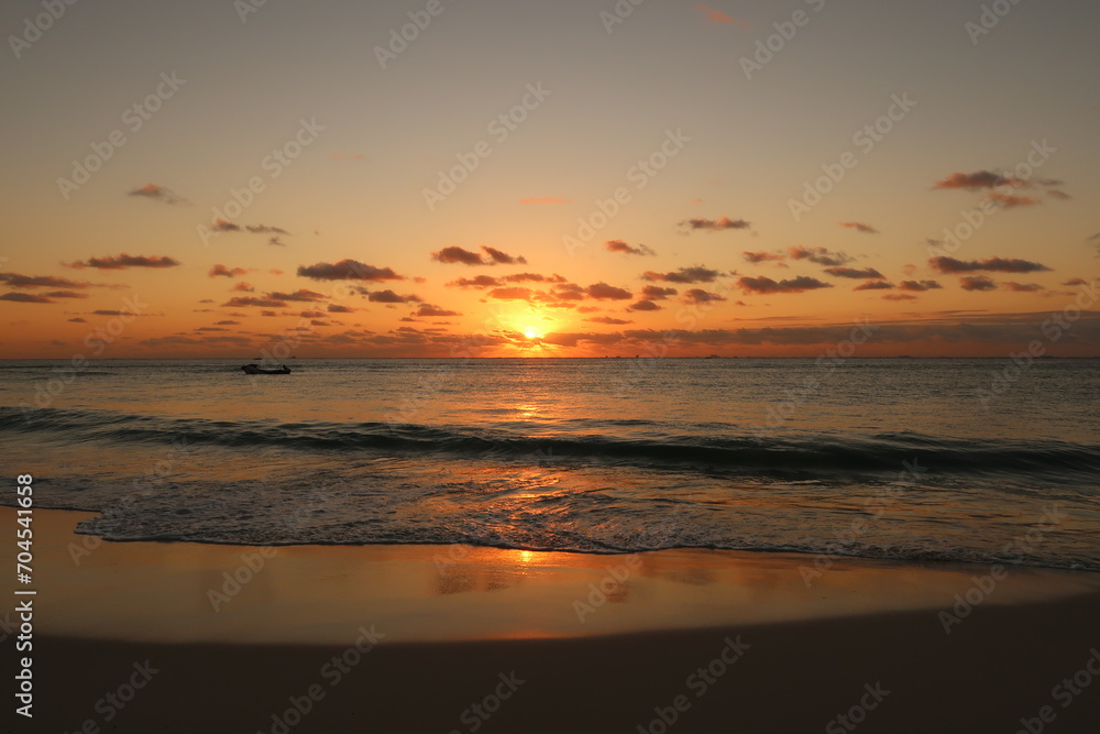 Beautiful sunrise at the beach in Playa del Carmen, Mexico