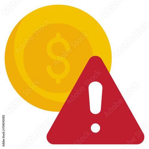 money coin risk caution exclamation warning flat style