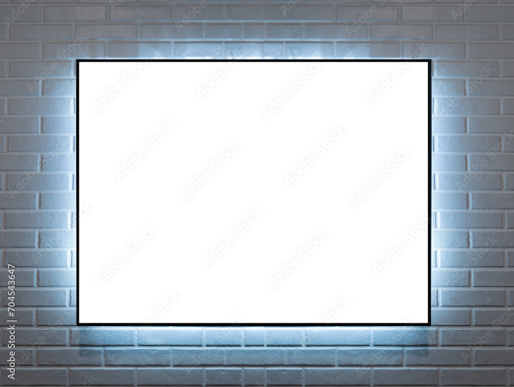frame 4:3 hanging on a brick wall illuminated wit LED light frame 4:3 hanging on a brick wall illuminated wit LED light