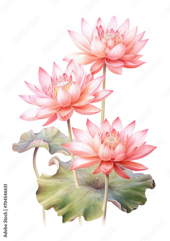 Serene Beauty of Blooming Lotus Flowers in a Watercolor Painting