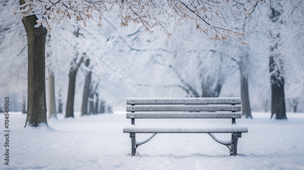 Bench in the park during winter