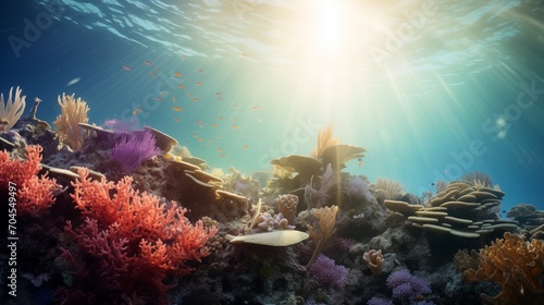 Coral reef and fishes under the ocean