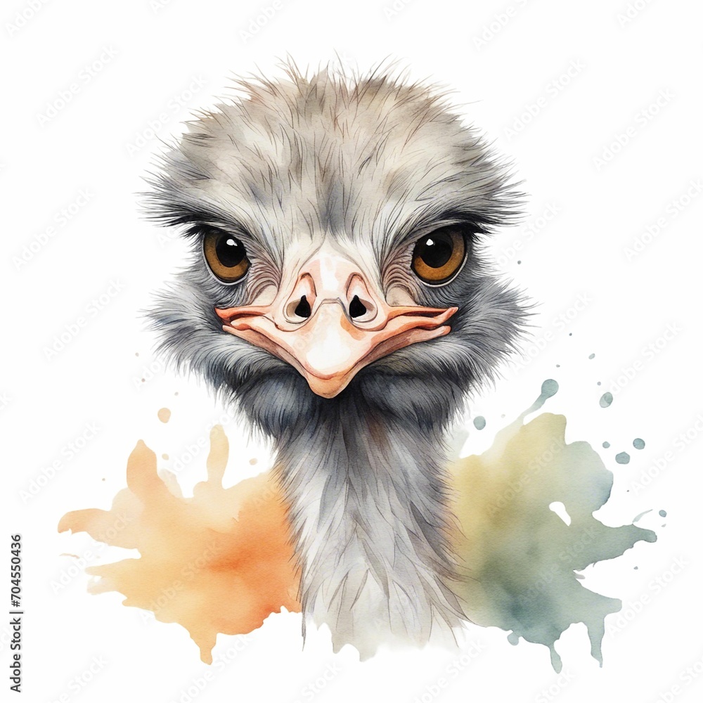 Φωτογραφία AI generated illustration of A close-up portrait of an ostrich against a white background