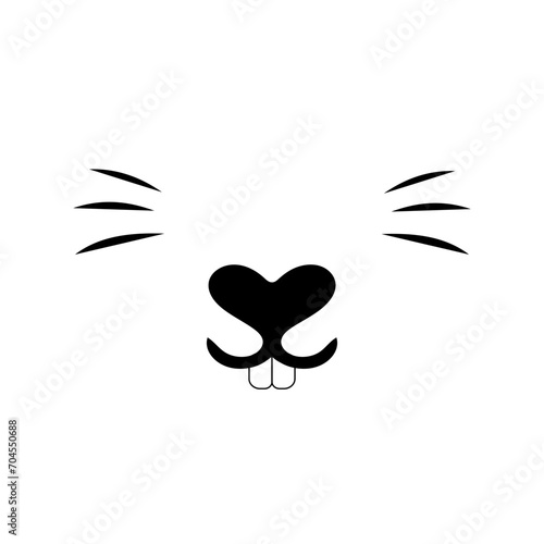 Cute rabbit nose minimalist black on white vector illustration. Cute rabbit icon. Animal nose and teeth logo for veterinarian or pet shop. Domestic animal symbol. Hare teeth drawing. Cute bunny stamp photo
