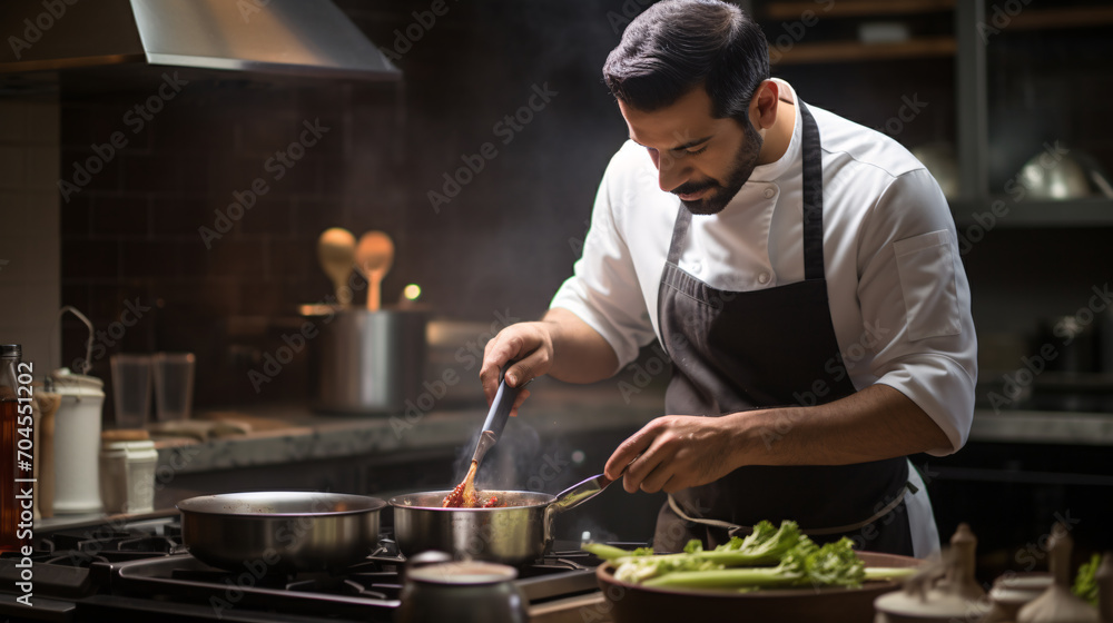 Award-winning color photo of a chef passionately preparing gourmet fine dine dish Award-winning color photo of a chef passionately preparing gourmet fine dine dish