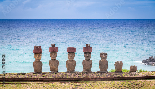 moais on Anakena beach, Rapa Nui, on Easter Island