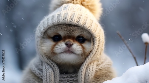 Funny cute cat wearing winter hats photo