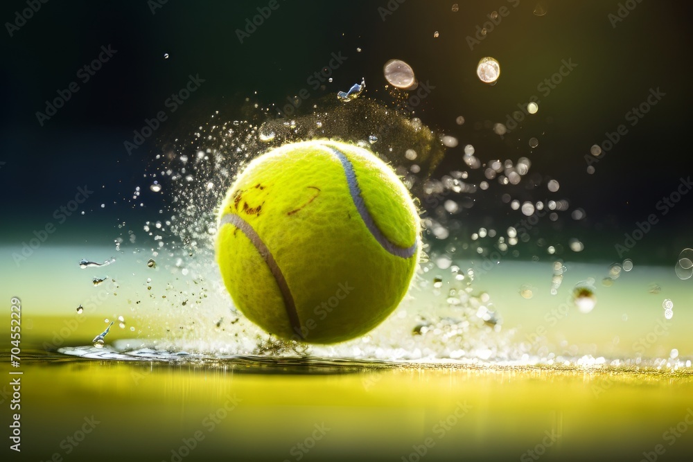 Falling tennis ball in water splash