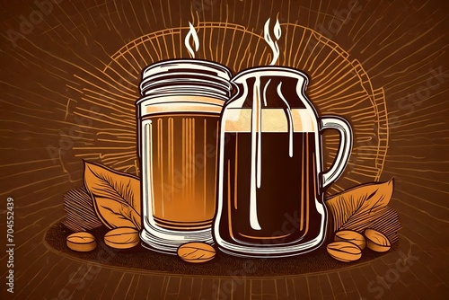 Cold brew coffee ads with retro style engraving over brown background in 3d illustration
