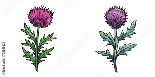 Thistle isolated on a white background. Cartoon vector illustration