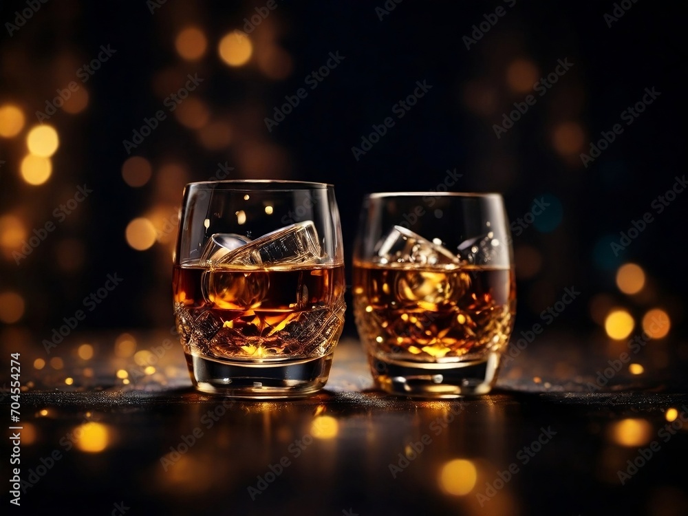 An invitation concept features two glasses set against a romantic bokeh background, creating an inviting atmosphere for a Valentine's dinner celebration with ample copy space. An invitation concept features two glasses set against a romantic bokeh background, creating an inviting atmosphere for a Valentine's dinner celebration with ample copy space.