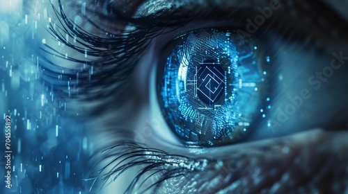 Customer focus in business, abstract human eye with graphs and charts as iris, symbolizing data-driven customer insights photo