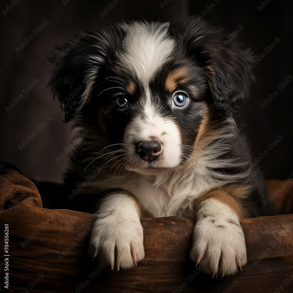 little Aussie puppy in a dark room little Aussie puppy in a dark room