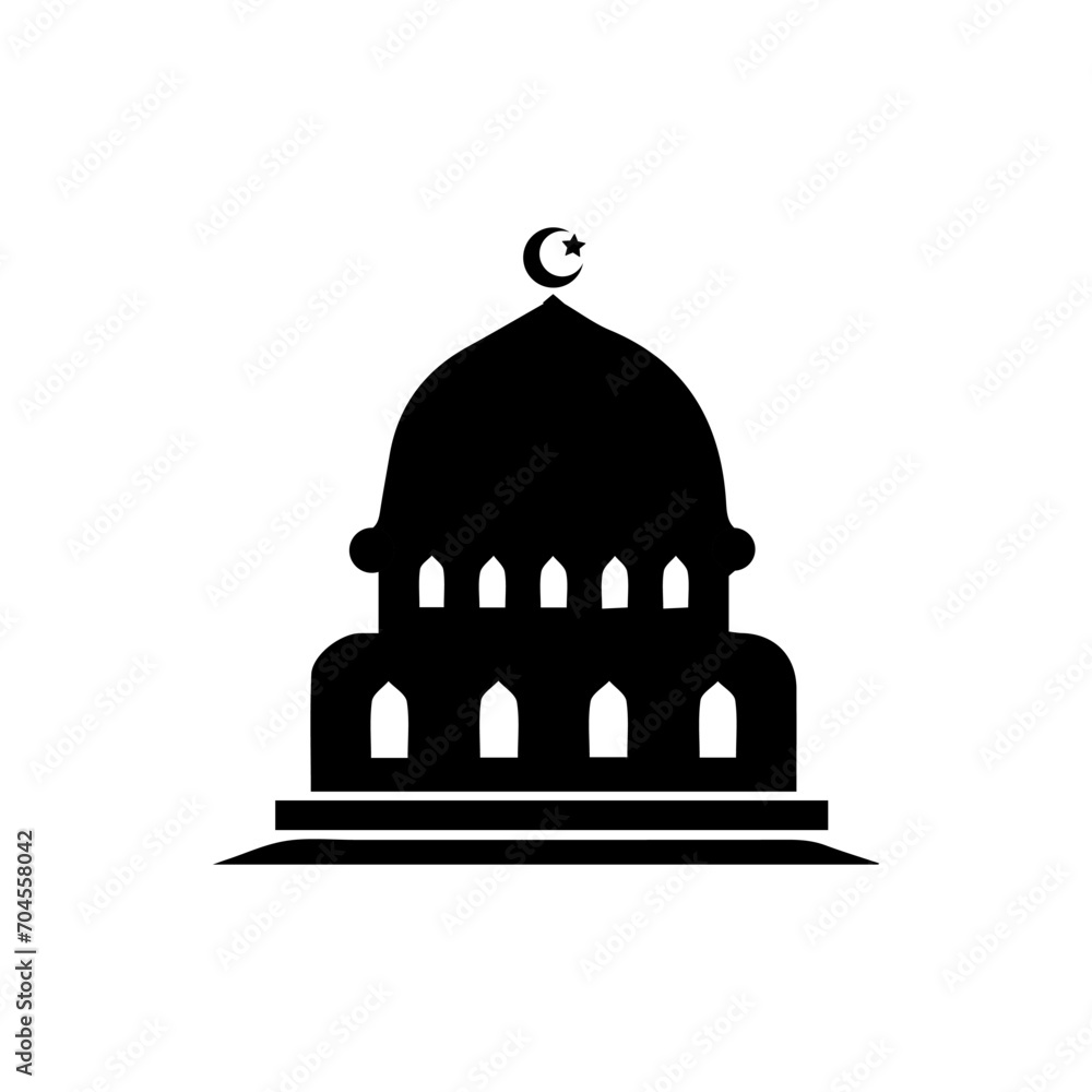 Mosque simple icon, islamic worship place, muslim symbols, vector illustration. Flat mosque icon design vector, mosque silhouette. Hajj, umrah, ramadhan kareem, ied mubarak