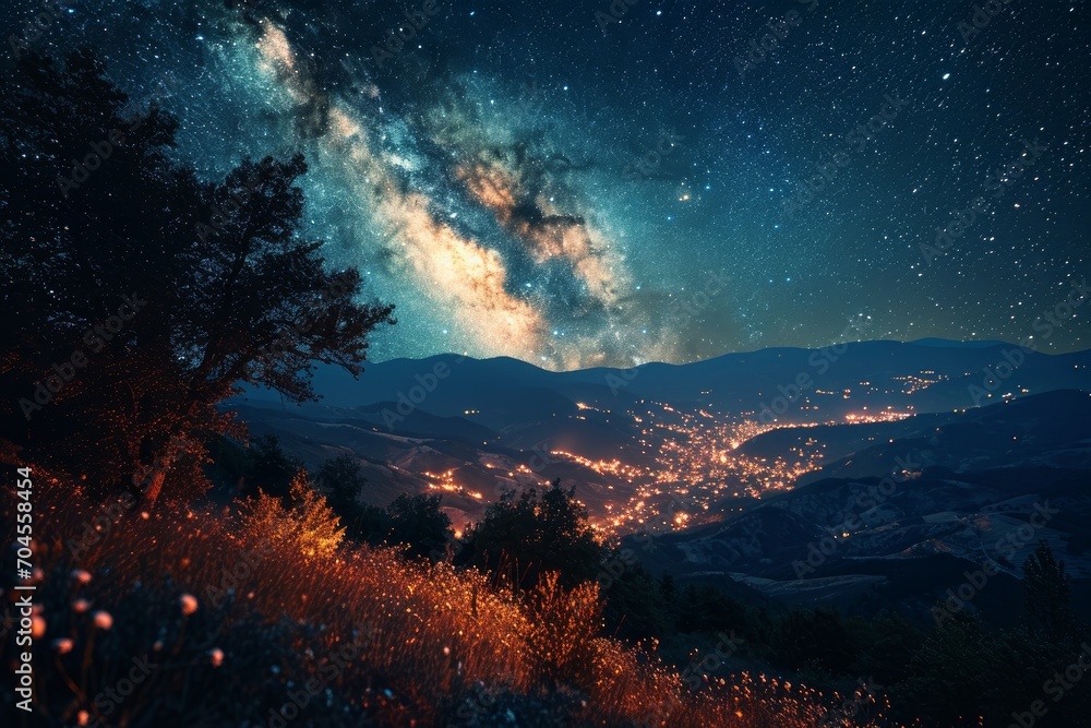 Starry Night Over Mountainous Landscape at Dusk