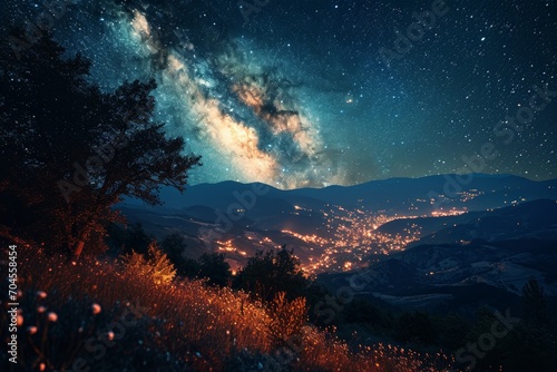 Starry Night Over Mountainous Landscape at Dusk