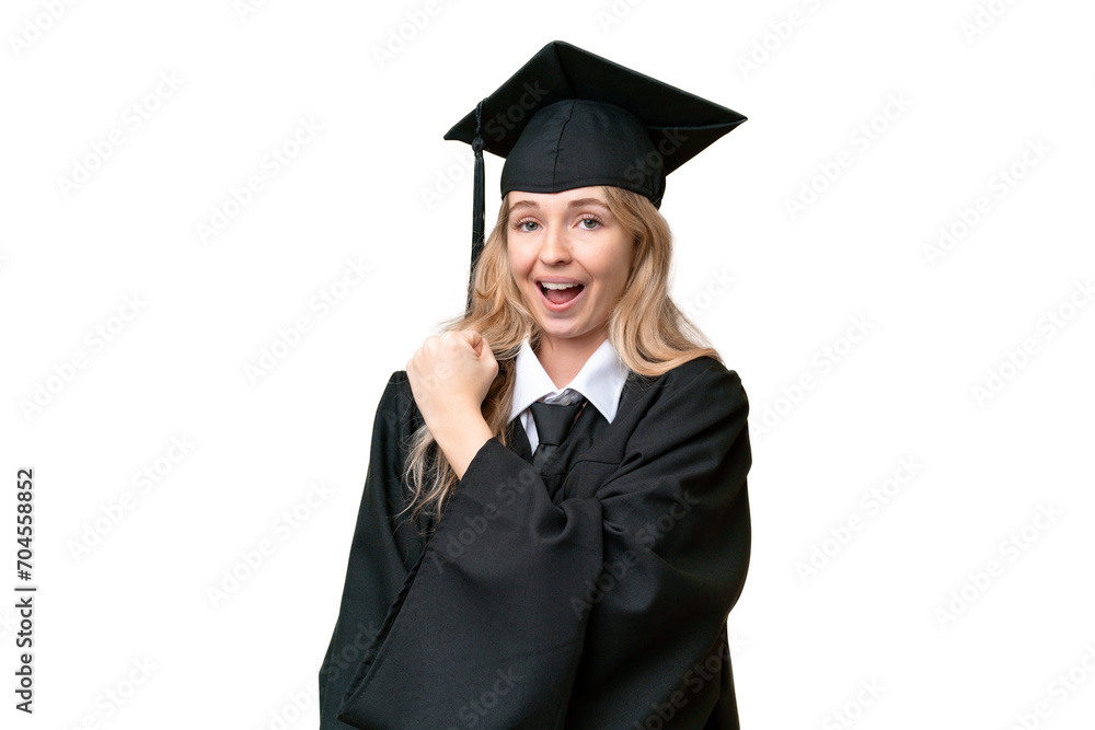 Young university English graduate woman over isolated background celebrating a victory Young university English graduate woman over isolated background celebrating a victory