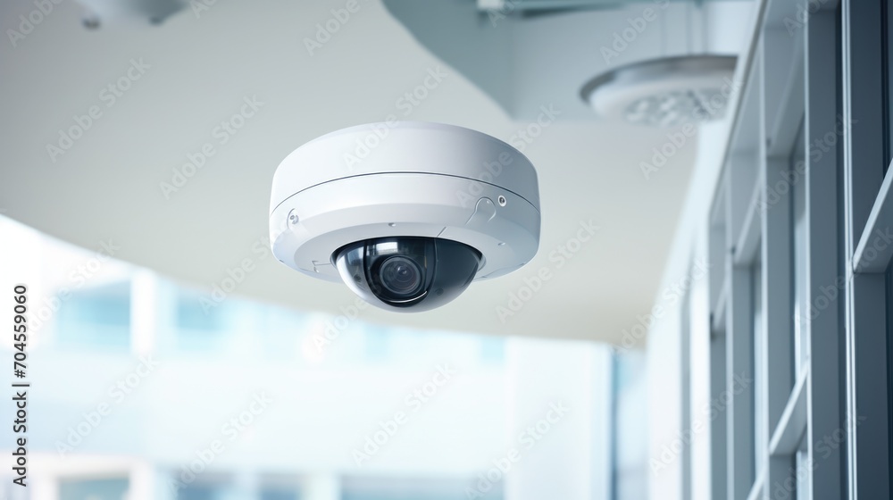 High tech CCTV security camera on wall for indoor security and crime prevention High tech CCTV security camera on wall for indoor security and crime prevention