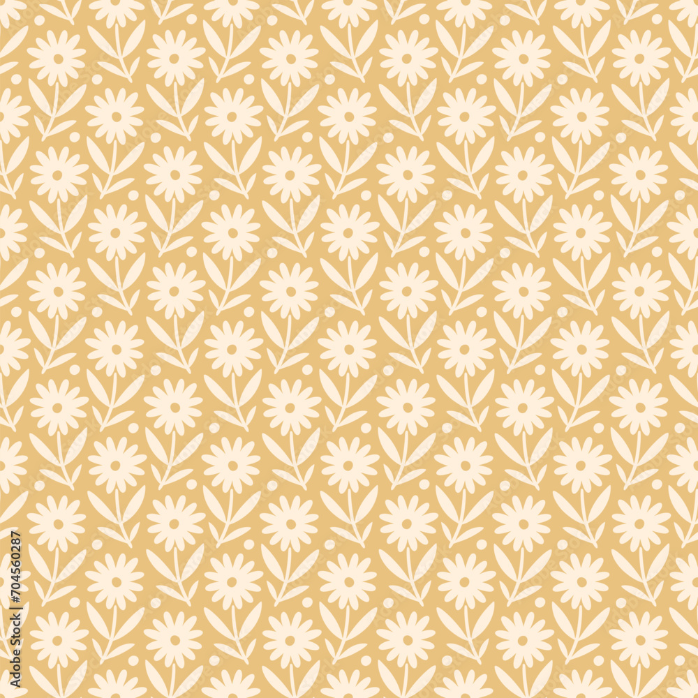 Hand drawn seamless pattern with decorative doodle flowers, repeat pattern with flowers and leaves Hand drawn seamless pattern with decorative doodle flowers, repeat pattern with flowers and leaves