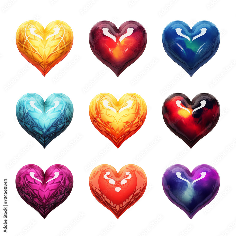 Cute colourful hearts, isolated on transparent background