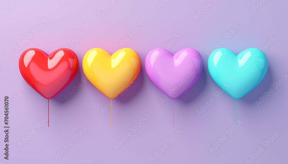 colorful heart air balloon shape collection concept isolated on color background beautiful heart ball for event