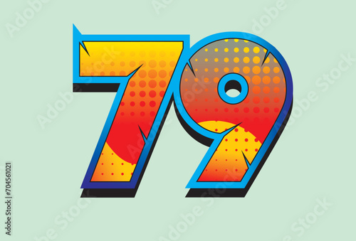 racing number 79, sports racing number with halftone dot style and red blue gradient. vector illustration
