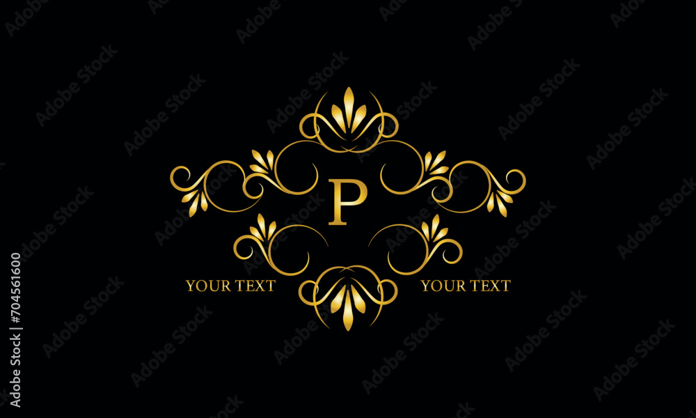 Luxury gold initial letter P monogram with frame ornament for boutique, beauty spa, hotel, resort, restaurant, jewelry, cosmetic logo design, wedding. Luxury gold initial letter P monogram with frame ornament for boutique, beauty spa, hotel, resort, restaurant, jewelry, cosmetic logo design, wedding.