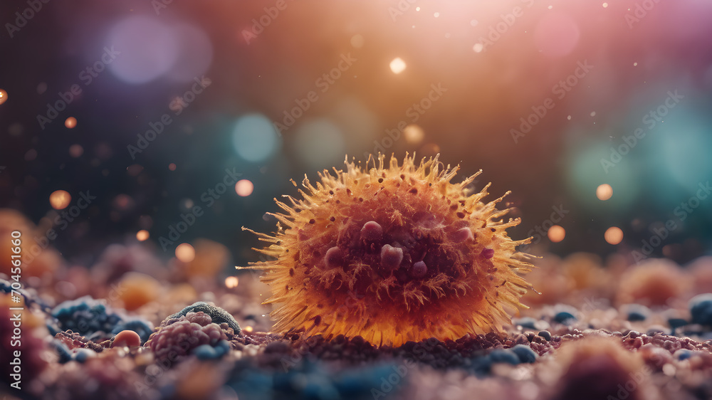 İmaginary bacteria molecule, Bacteria virus or germs illustration.  Human immune system virus. AI generated image