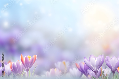 delicate pastel multicolor crocuses on a soft pastel background.spring. place for text