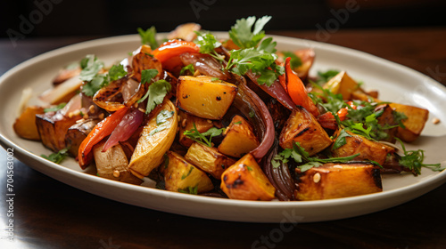 A dish of perfectly roasted caramelized root veges