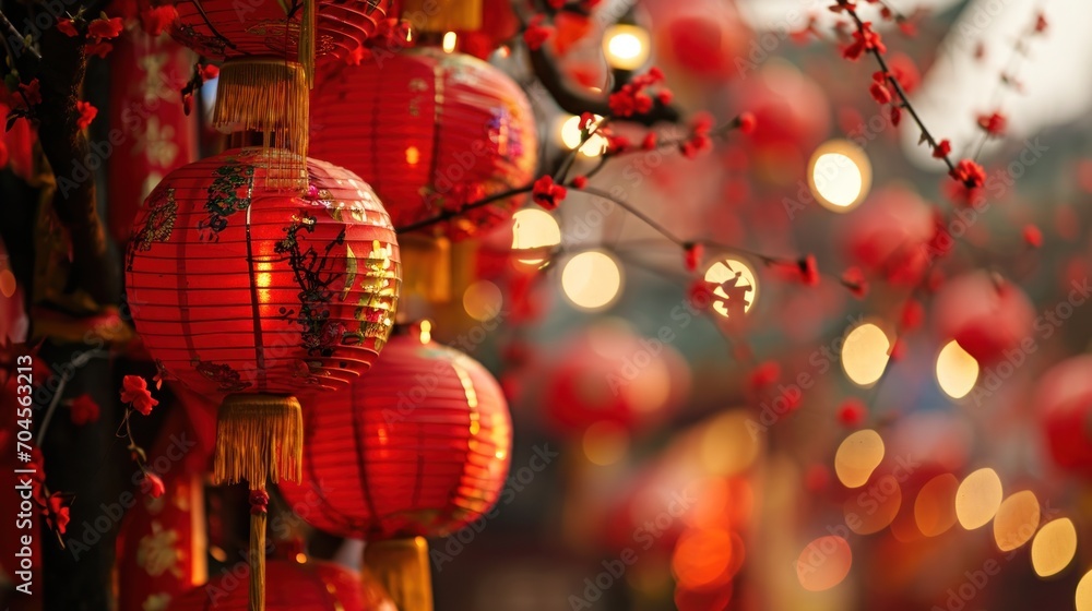 Obraz premium Chinese new year fireworks in the red background. Chinese New Year concept
