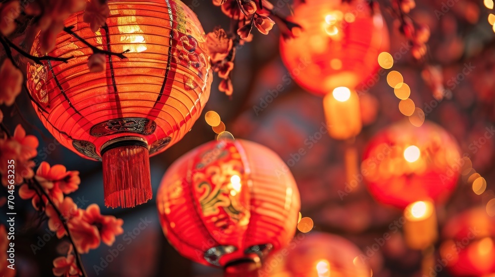 Naklejka premium Chinese new year fireworks in the red background. Chinese New Year concept