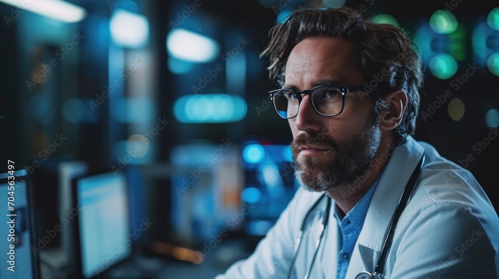 Male doctor with virtual graph data of health care and health insurance business and growth with medical finance and doctor Male doctor with virtual graph data of health care and health insurance business and growth with medical finance and doctor