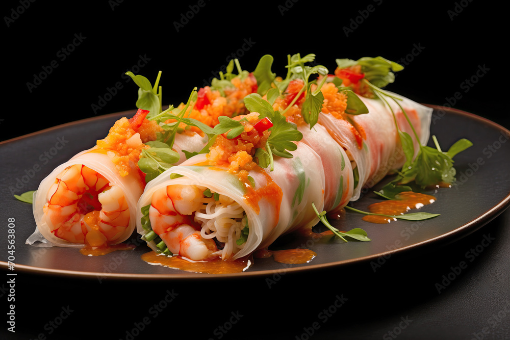 Mouthwatering Vietnamese summer rolls filled with succulent shrimp, vibrant vegetables, and fresh herbs. Perfect appetizer! Mouthwatering Vietnamese summer rolls filled with succulent shrimp, vibrant vegetables, and fresh herbs. Perfect appetizer!