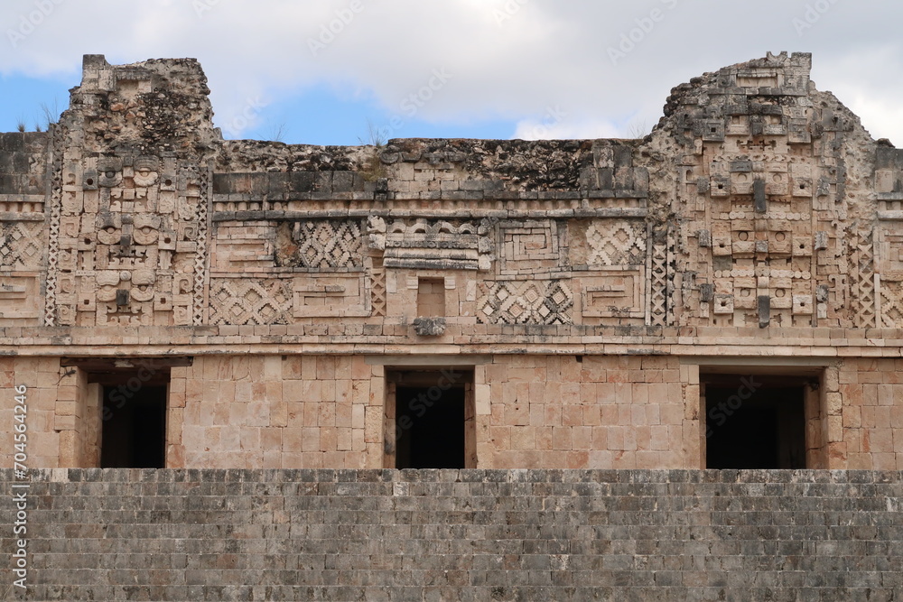 Facade of one of the buildings at the Cuadrangulo de las Monjas, Quadrangle of the Nuns, Uxmal, Merida, Mexico