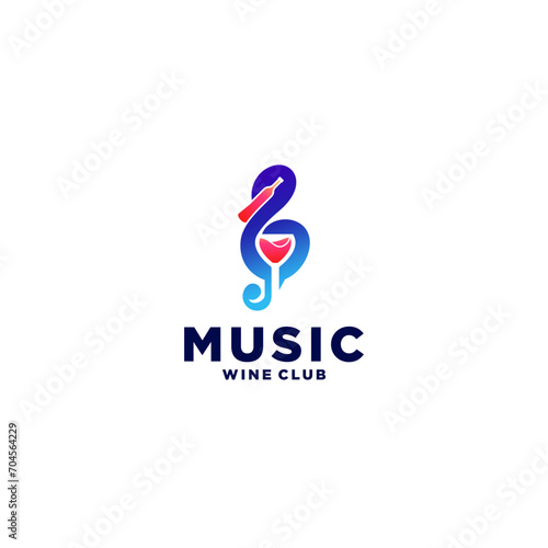 musical notes, bottle and wine glasses, logo for wine club, logo illustration.
