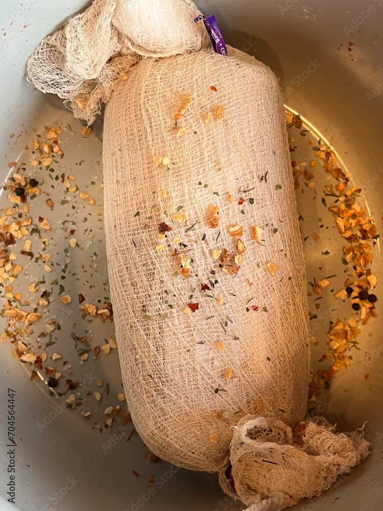 The process of making seitan plant based meat alternative. Formed