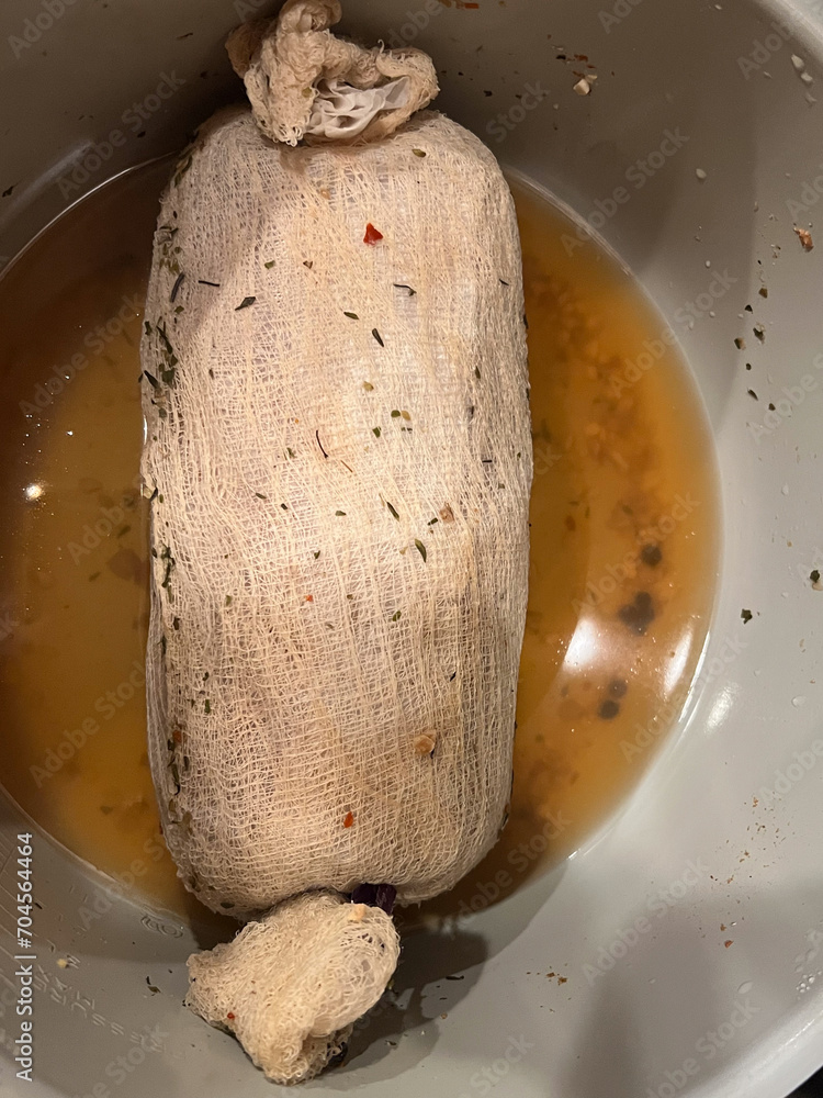 The process of making seitan plant based meat alternative. Formed