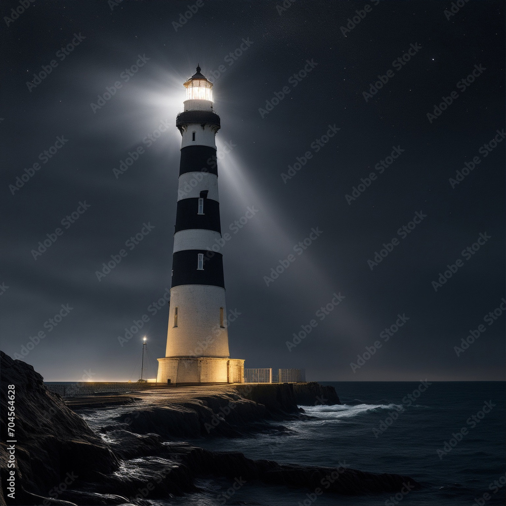 Guiding Beacon: Majestic View of the Lighthouse by the Shore. generative ai