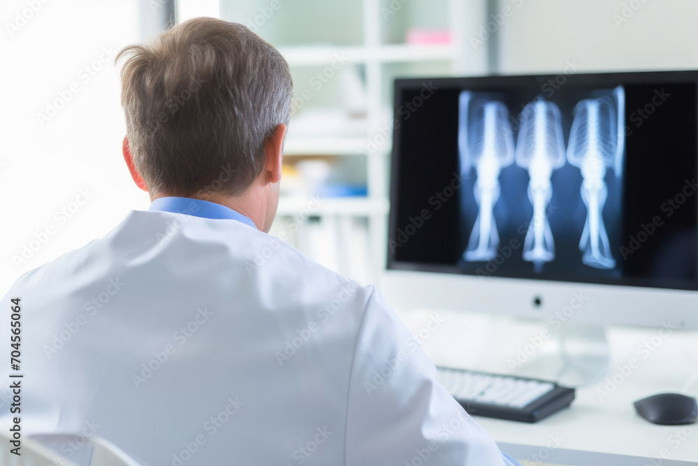 Fototapeta premium Blurry Back Shot of Dentist Studying X-ray Scan