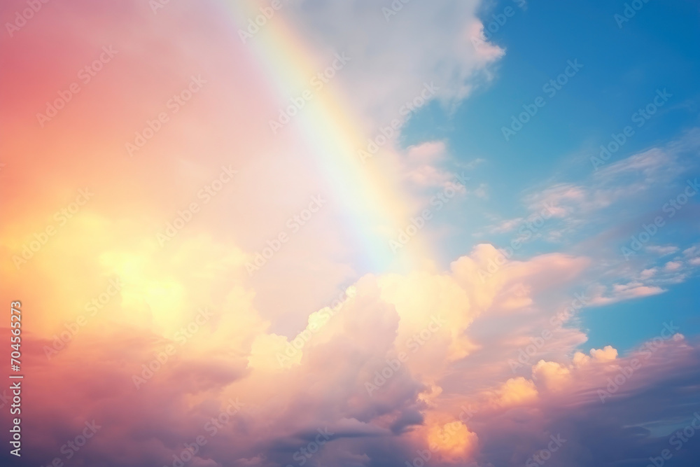 Prismatic Dreams: Rainbow Above Cloudy Landscape