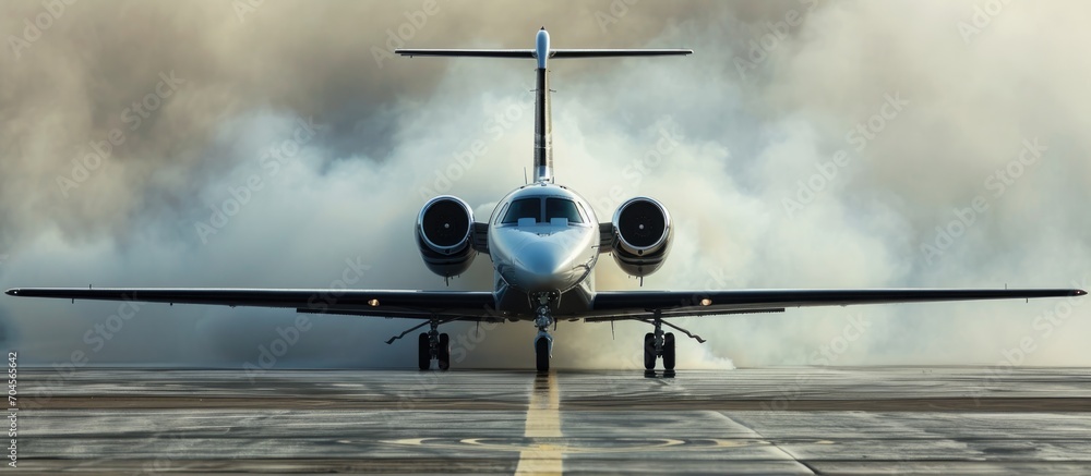 Φωτογραφία Tire smoke emitted as a private business jet landed at a Tennessee municipal airport