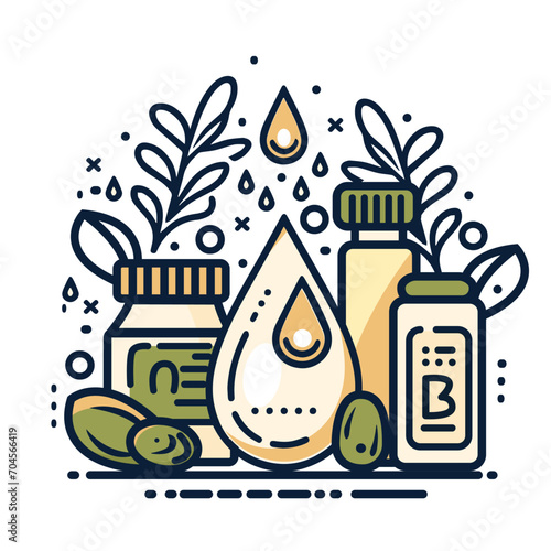 Olive oil and olives vector line icon. Olive oil bottle with olives and olive branch. Nutrition and healthy life style concept.