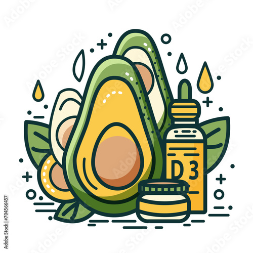 Avocado oil flat line icon, vector illustration on white background. Nutrition and healthy life style concept.