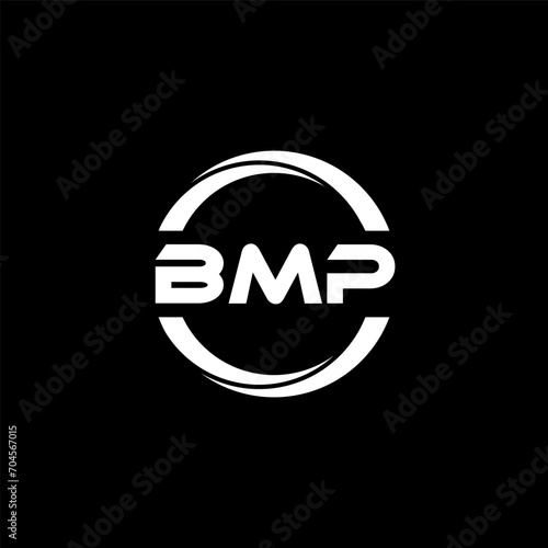 BMP letter logo design with black background in illustrator, cube logo, vector logo, modern alphabet font overlap style. calligraphy designs for logo, Poster, Invitation, etc.
