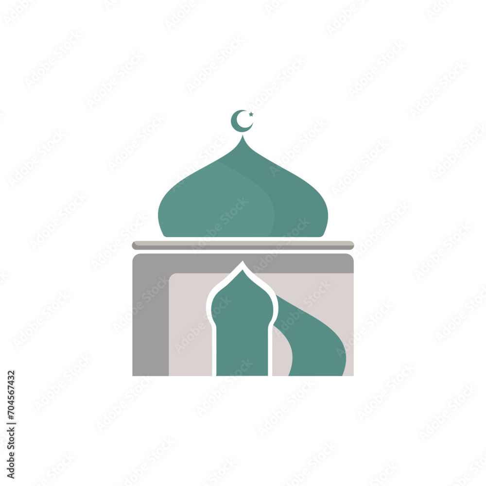 Muslim mosque isolated flat facade on white background. Flat with shadows architecture object. Vector cartoon design. Beautiful muslim temple icon illustration. Eastern cultural landmark. Muslim mosque isolated flat facade on white background. Flat with shadows architecture object. Vector cartoon design. Beautiful muslim temple icon illustration. Eastern cultural landmark.