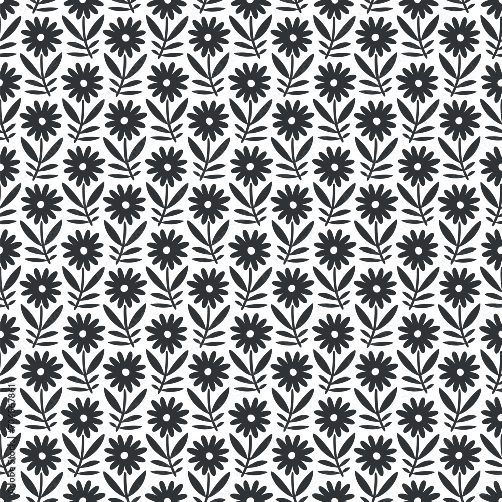 Hand drawn seamless pattern with decorative doodle flowers, repeat pattern with flowers and leaves Hand drawn seamless pattern with decorative doodle flowers, repeat pattern with flowers and leaves
