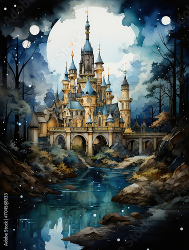 Children's Picture Book Illustration of an Enchanted Castle by Moonlight © Moon